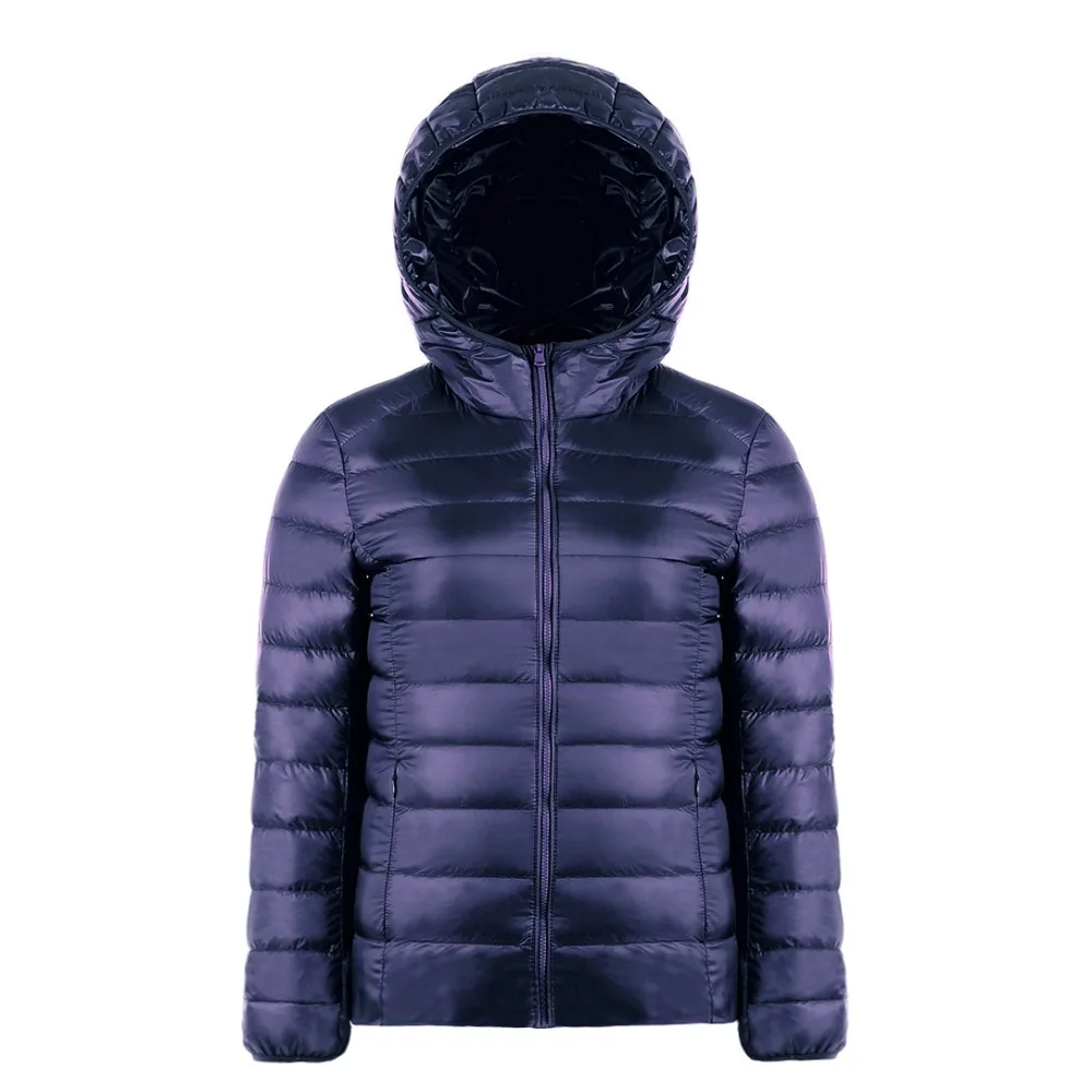 Пуховик женский ультра светильник 90% пуха белой утки с капюшоном теплое пальто