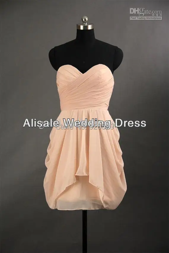 Free Shipping Sweetheart Chiffon Bridesmaid Dresses for Girls Pleat Short Gowns Strapless Dress Custom Made | Свадьбы и торжества
