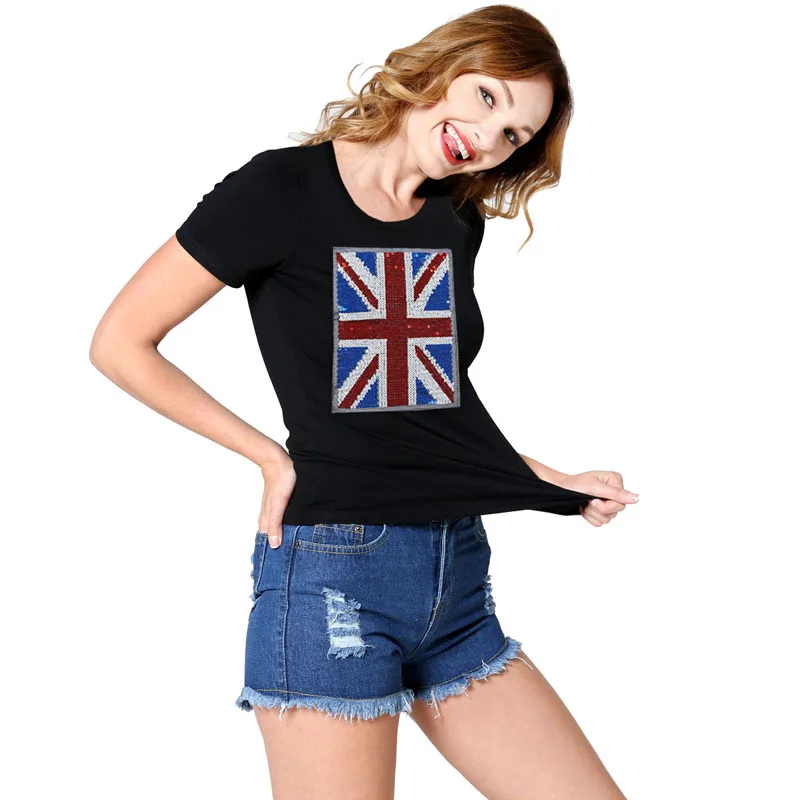 Женская футболка с короткими рукавами и блестками BLINGSTORY летняя повседневная