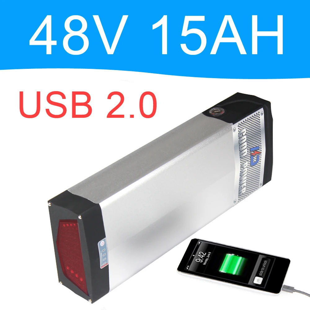 48V 1000W 15AH Lithium Battery with 5V USB Port Aluminum alloy Rear rack Battery Pack 48V Electric bicycle E-bike battery
48V 1000W 15AH Lithium Battery with 5V USB Port Aluminum alloy Rear rack Battery Pack 48V Electric bicycle E-bike battery