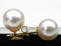 aaa 6 8mm perfect round white akoya pearl stud earring solid 14k yellow gold