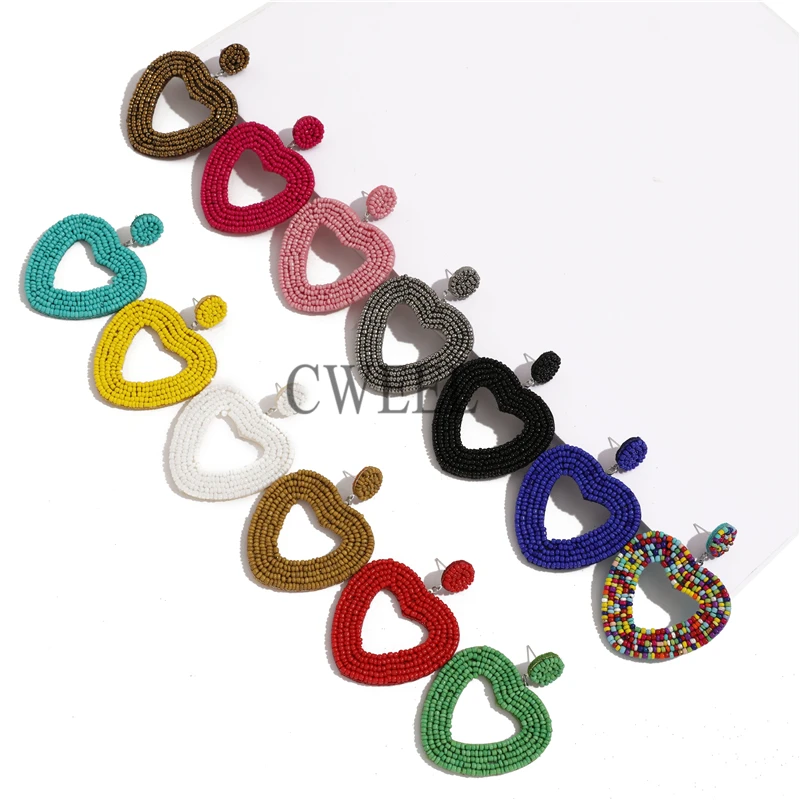 CWEEL INS Trendy Women Statement Earrings Boho Ethnic Colorful Dangle Drop Earrings Beads Tassel Fringe Party Wedding Jewelry