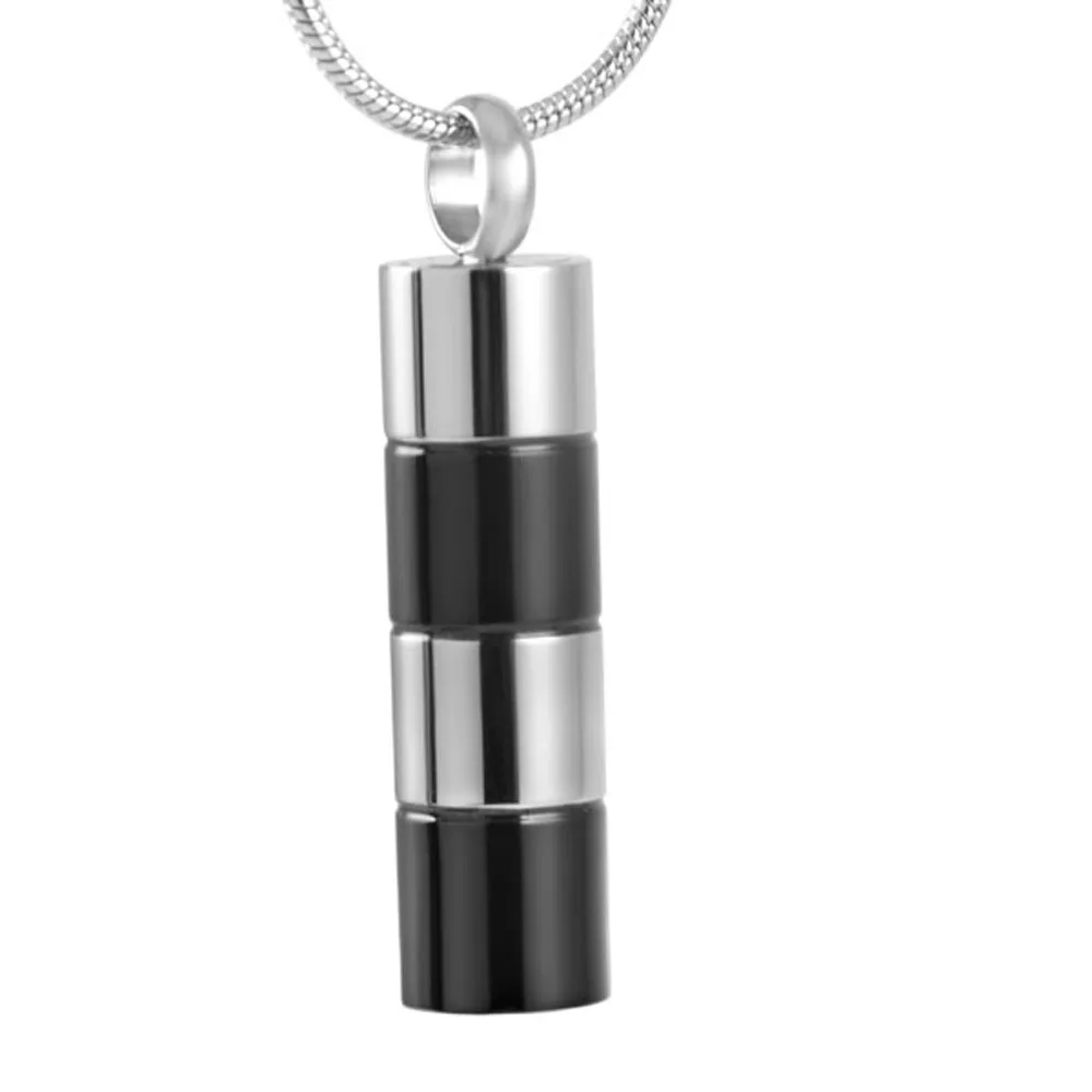 

Fashion Cylinder Silver and Black Cremation Urn Necklace Bar Ashes Keepsake Pendant Stainless Steel Memorial Jewelry