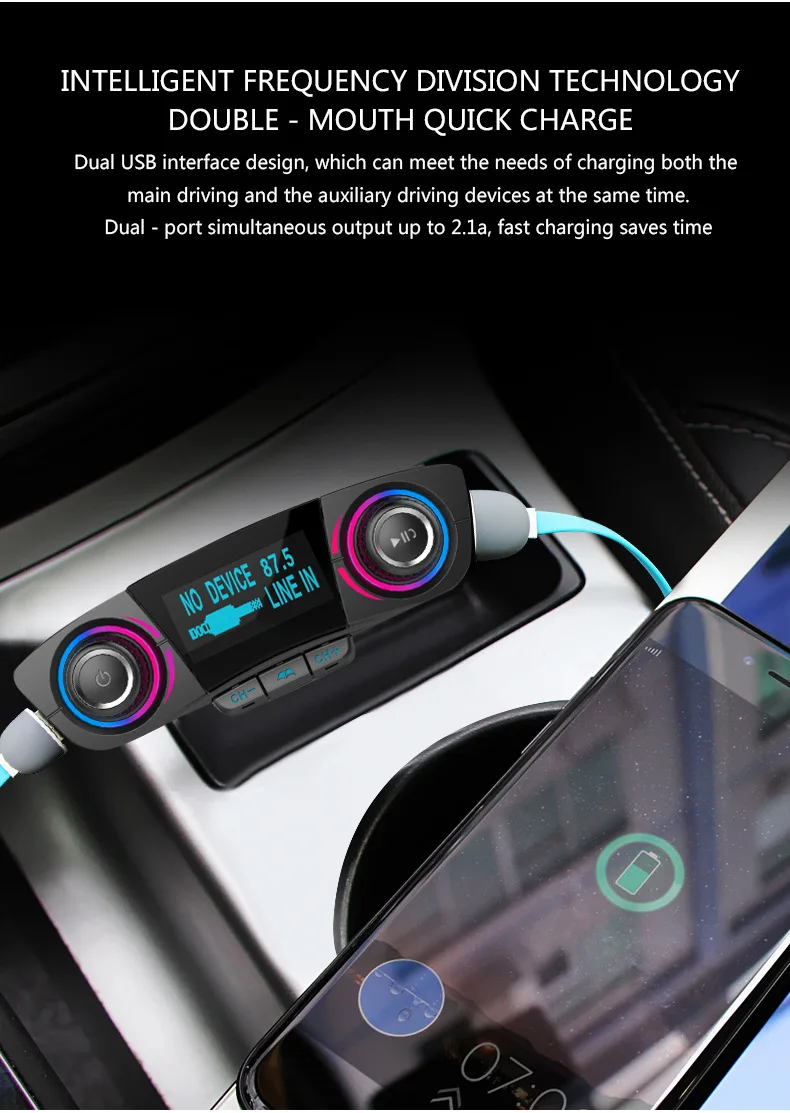 Автомобильный fm-передатчик, беспроводной Bluetooth, громкая связь, автомобильный комплект, Aux модулятор, прикуриватель, светодиодный MP3 плеер, TF, двойное USB зарядное устройство, 2.1A