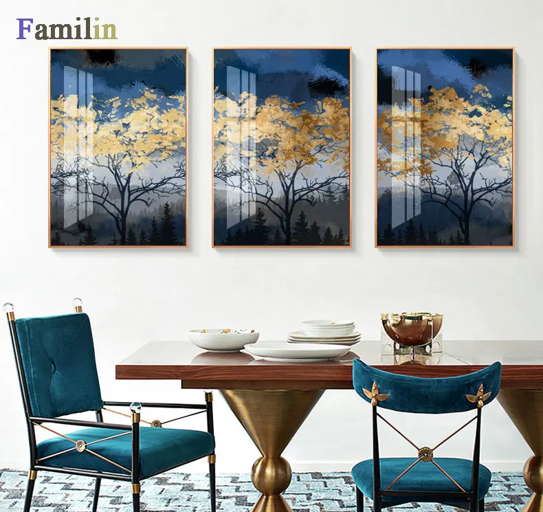 Abstract Green Forest Gold Lucky Tree Canvas Art Plant Poster HD Painting On The Wall For Living Room Fashion Cuadros Decoracion | Дом и сад