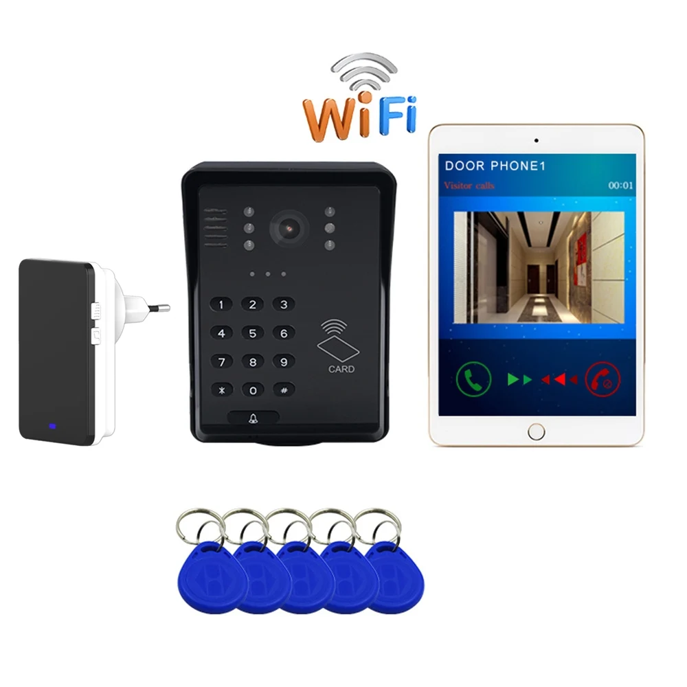 C Wifi видео дверной звонок умный видео домофон беспроводной Видео дверной телефон RFID пароль дверной телефон домофон система+ брелоки разблокировка - Цвет: C