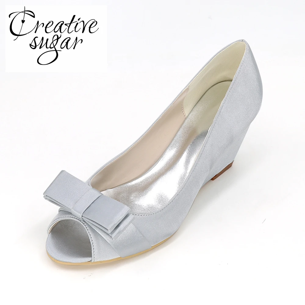 Creativesugar/элегантный атласный свадебный наряд на танкетке и среднем каблуке с