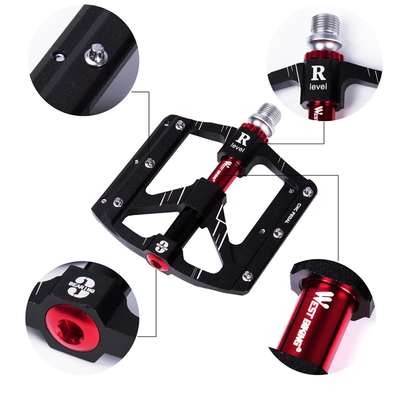 WEST BIKING Ultralight 3 подшипники велосипедные педали с ЧПУ дорожные горный велосипед педали анти-скольжения Велоспорт герметичный Подшипник велосипедные педали