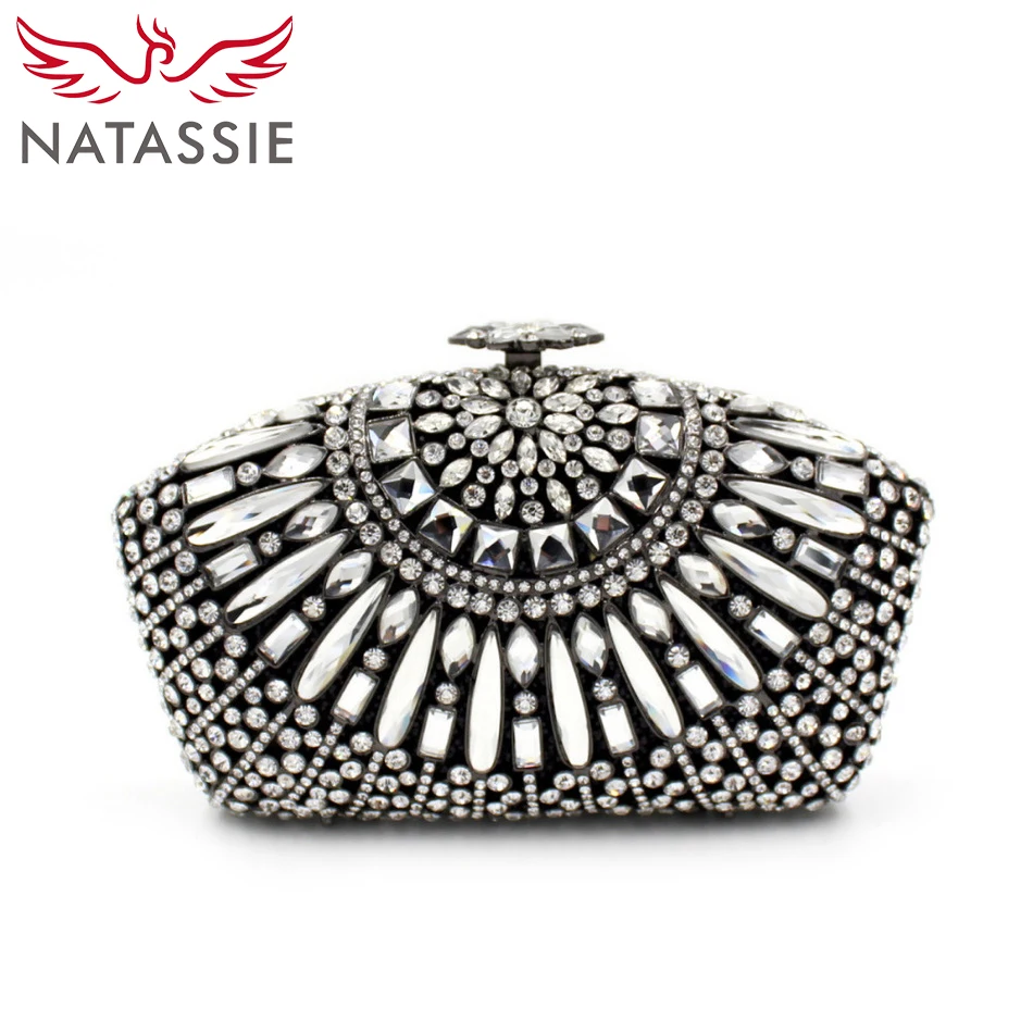Natassie Для женщин вечерние серебряные Сумки Кристалл партия сумка женская Клатчи и