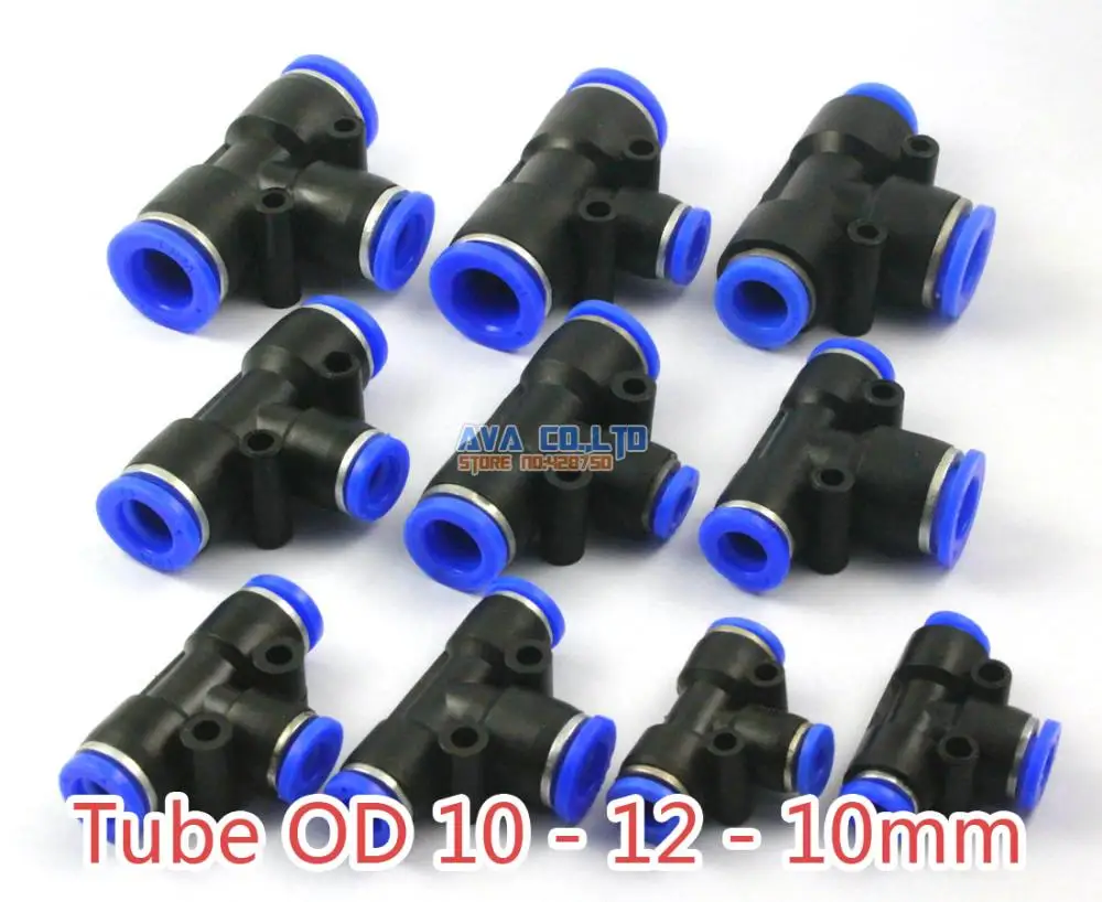 

10 Pieces Pneumatic Tee Reduced Union Tube OD 10 - 12 - 10mm Air Push In To Connect Fitting One Touch Quick Release Fitting