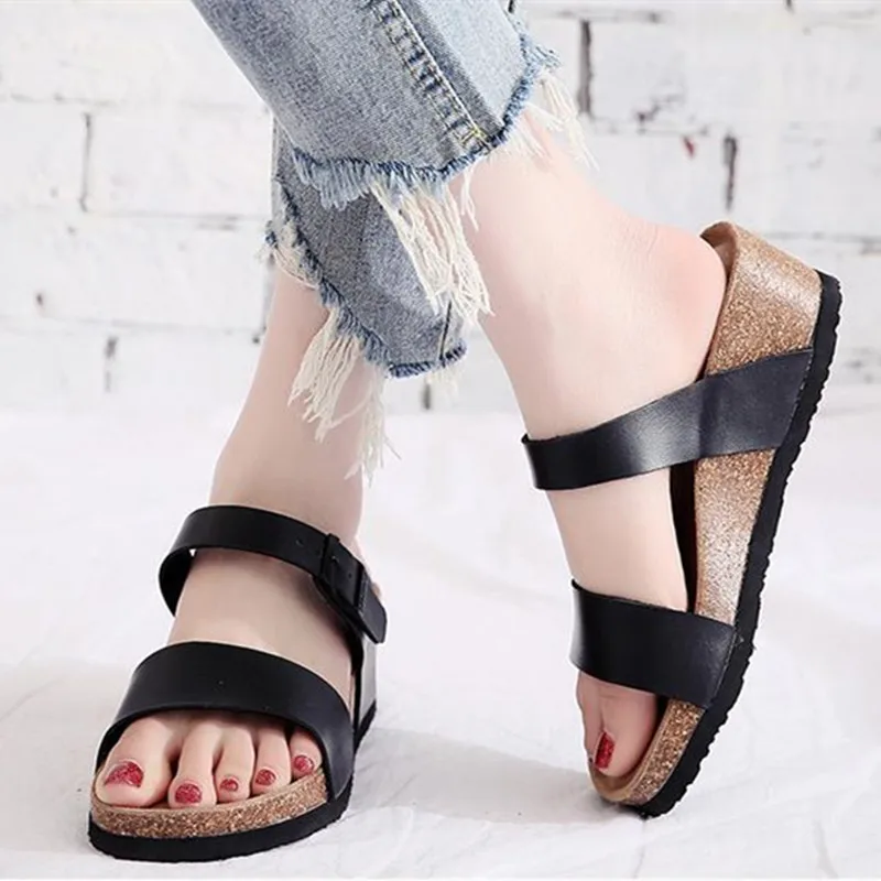 Летние женские пляжные пробковые шлепанцы COSMAGIC 2021 на среднем каблуке