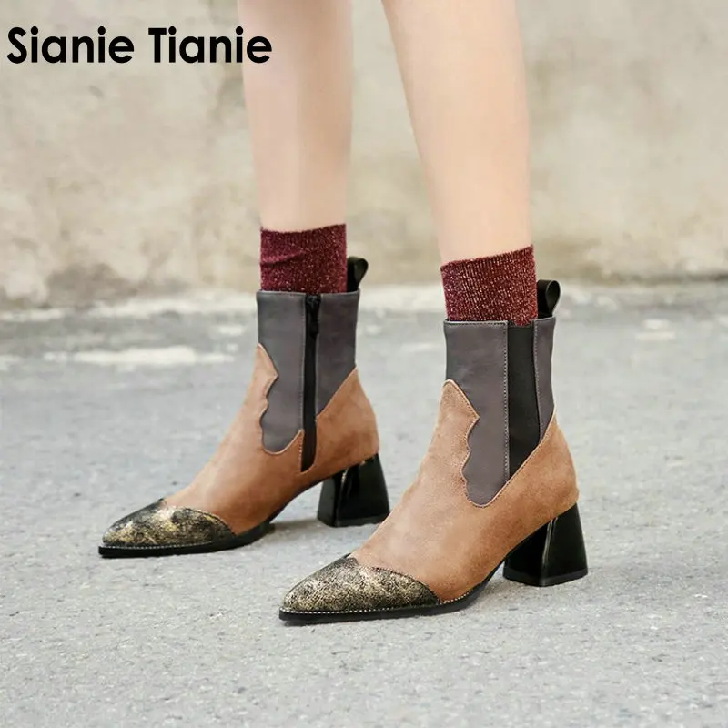 Sianie Tianie/Новинка года; лоскутные модные сапоги панк до лодыжек для женщин; модные байкерские сапоги marton; большие размеры 32-48 46