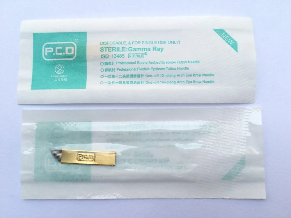 

50PCS 14 Pin PCD Needle Permanent Makeup Manual Eyebrow Tattoo Pen Blades For 3D Embroidery Cosmetic Eyebrows