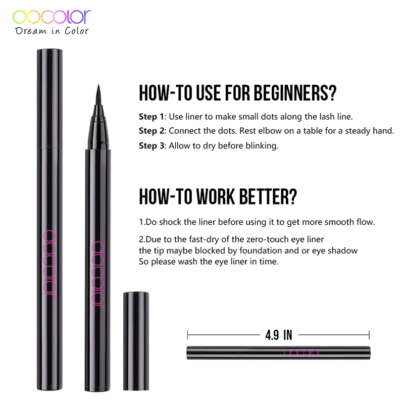 Docolor черная водостойкая жидкая подводка для глаз Make Up beauty Comestics Стойкая подводка для глаз Карандаш Макияж инструменты для теней
