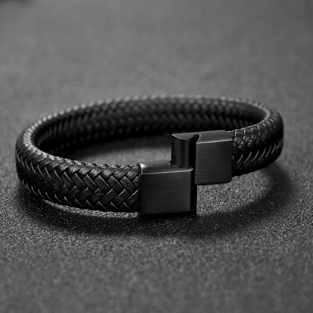 aliexpress - Jiayiqi Punk Men Jewelry Black/Brown Braided Leather Bracelet Stainless Steel Magnetic Clasp Fashion Bangles Gift 18.5/22/20.5cm