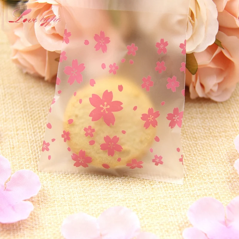 100 шт/Партия DIY Розовый Вишневый мешок для печенья и конфет Самоклеющиеся