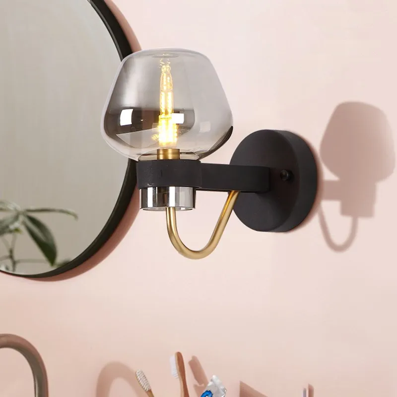 Современные винтажные настенные светильники стеклянные скандинавские серые