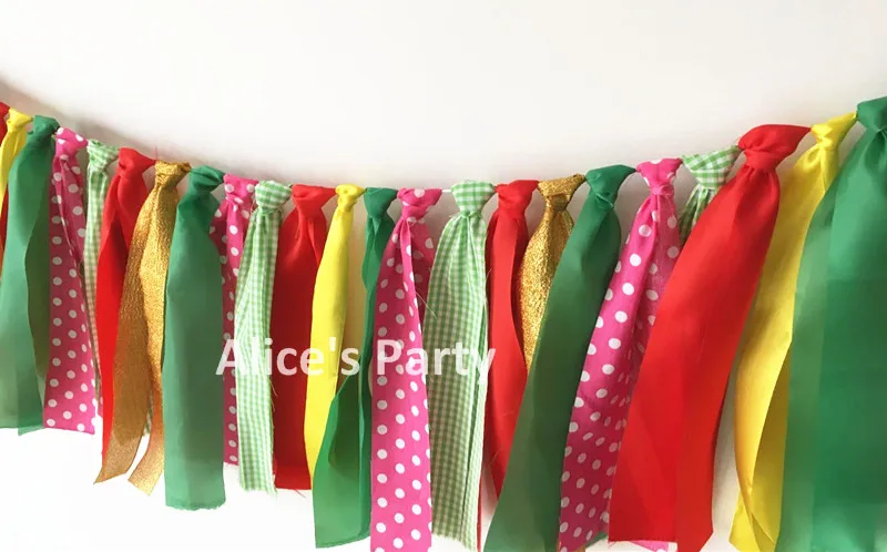 Hot Rag tie Gorgeous Bunting Wedding Party Decoration Watermelon themed Baby Shower Banner Red Gold Pink Green Dots Garland Flag | Дом и сад