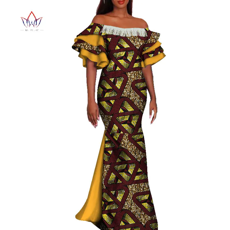 African Dresses for Women Bazin Riche African Clothes Women Applique Tassel Long Evening Dresses Dashiki African Clothing WY4227