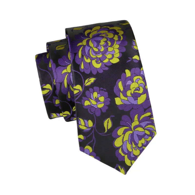 

LS-1500 Barry.Wang Classic Men`s Tie 100% Silk Purple Floral Necktie Hanky Cufflink Set For Men`s Wedding Party Business