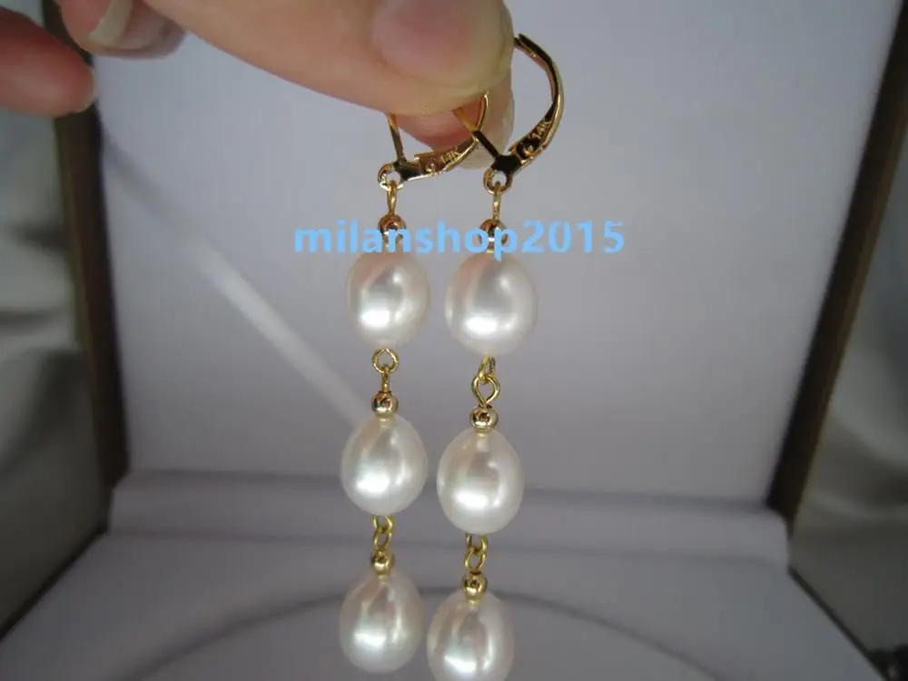

AAA 10-12 MM PERFECT SOUTH SEA WHITE PEARL EARRINGS free shipping SOLID GOLD