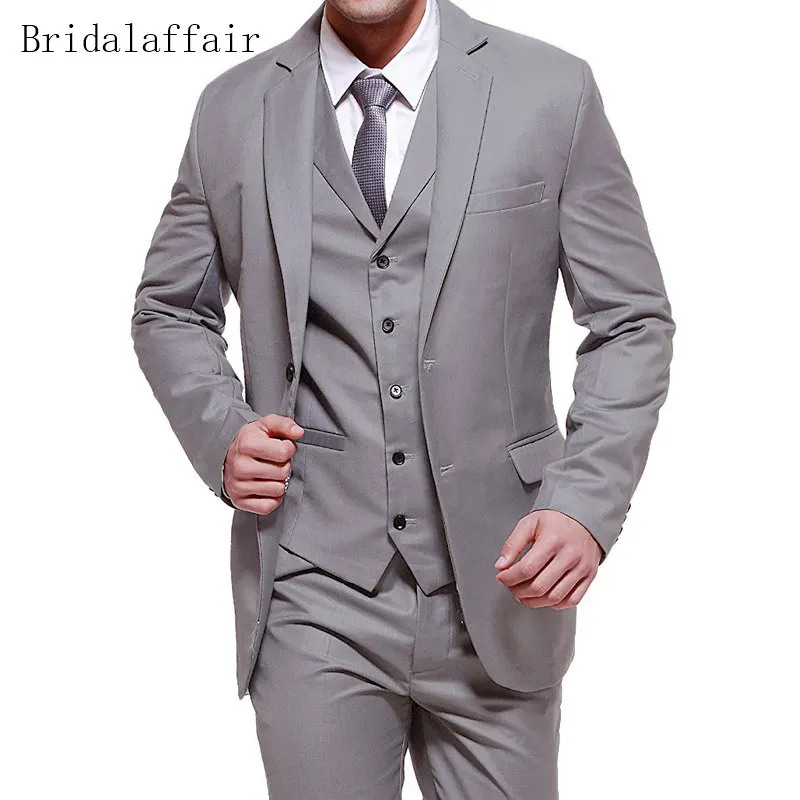 Серый Bridalaffair черный формальный мужской костюм Slim Fit мужские s костюмы индивидуальный пошив смокинг для жениха блейзер для свадьбы Выпускной пиджак брюки с жилетом 3 шт - Цвет: Серый