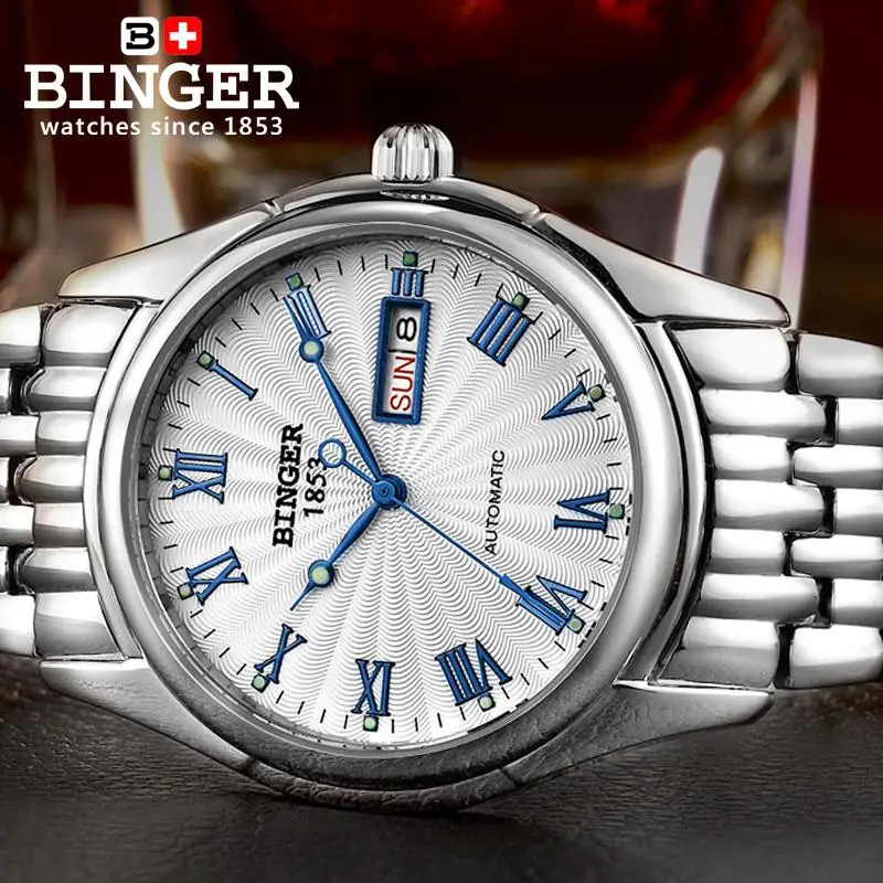 

Switzerland watches men luxury brand Wristwatches BINGER luminous Mechanical Wristwatches full stainless steel Waterproof B106
