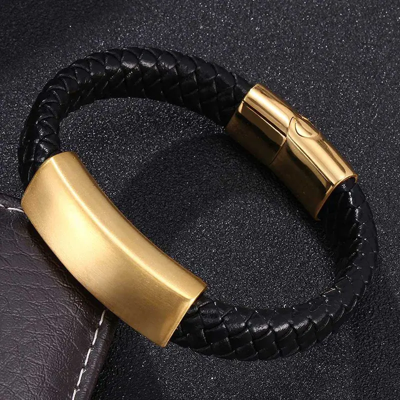 

Bracelet Of Men Braided Leather Bracelet Golden/Silver Color Stainless Steel Magnetic Clasps Bangles Men's Wristband Gifts BB788