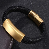 bracelet men braided leather bracelet goldensilver color stainless steel magnetic clasps bangles male wrist band gifts bb788