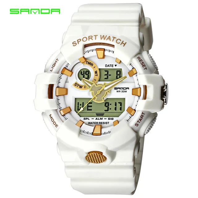White Gold Новые Брендовые спортивные мужские часы SANDA, военные светодиодный аналоговые цифровые часы, мужские водонепроницаемые Модные Электронные наручные часы 770 - Цвет: White Gold