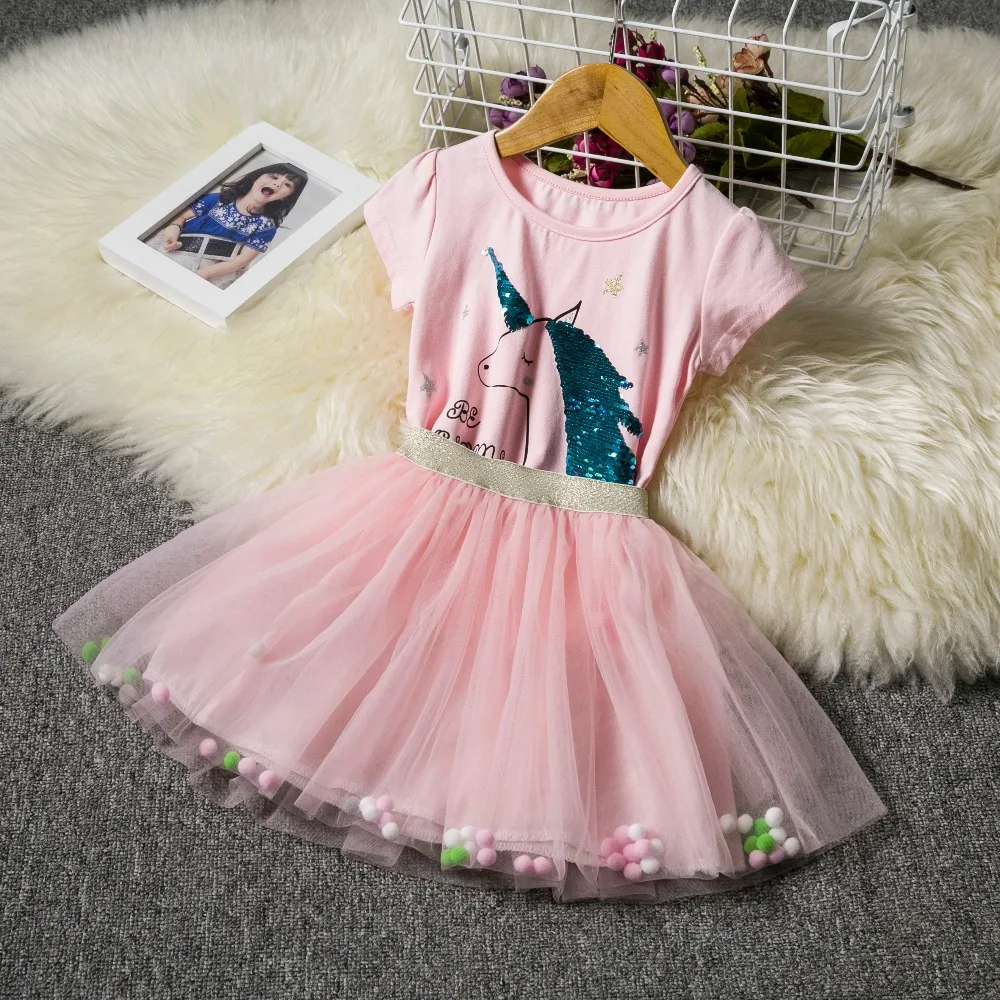 Нарядное платье для девочек с единорогом Детские радужные платья карнавальный