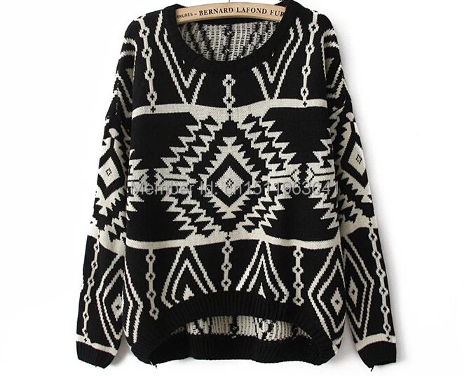 Free shipping 2014 branded new retro street base pullovers European/American pop art geomotric pattern sweater women tops WS011 | Женская
