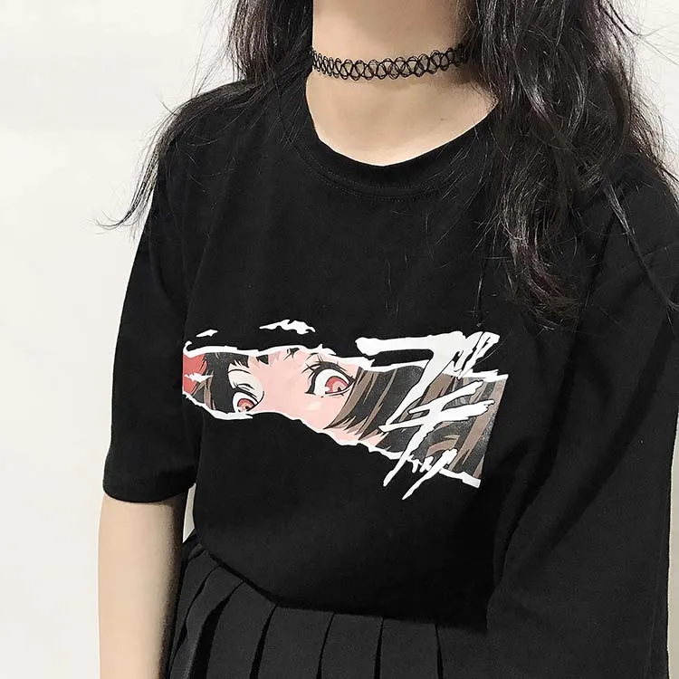 Летняя Корейская Ulzzang женская футболка панк японский Harajuku Мультфильм