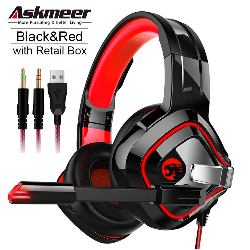 Red with Retail Box ASKMEER K2 PS4 игровая гарнитура шлем Best Стерео Игровые наушники с микрофоном “дышащими” световыми индикаторами для Xbox One компьютер, ноутбук, лептоп геймер - Цвет: Red with Retail Box