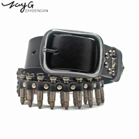 zayg fashion punk bullet rivet luxury designer pin buckle belt high quality metal leather rock motorcycle for hip hop jeans belt
