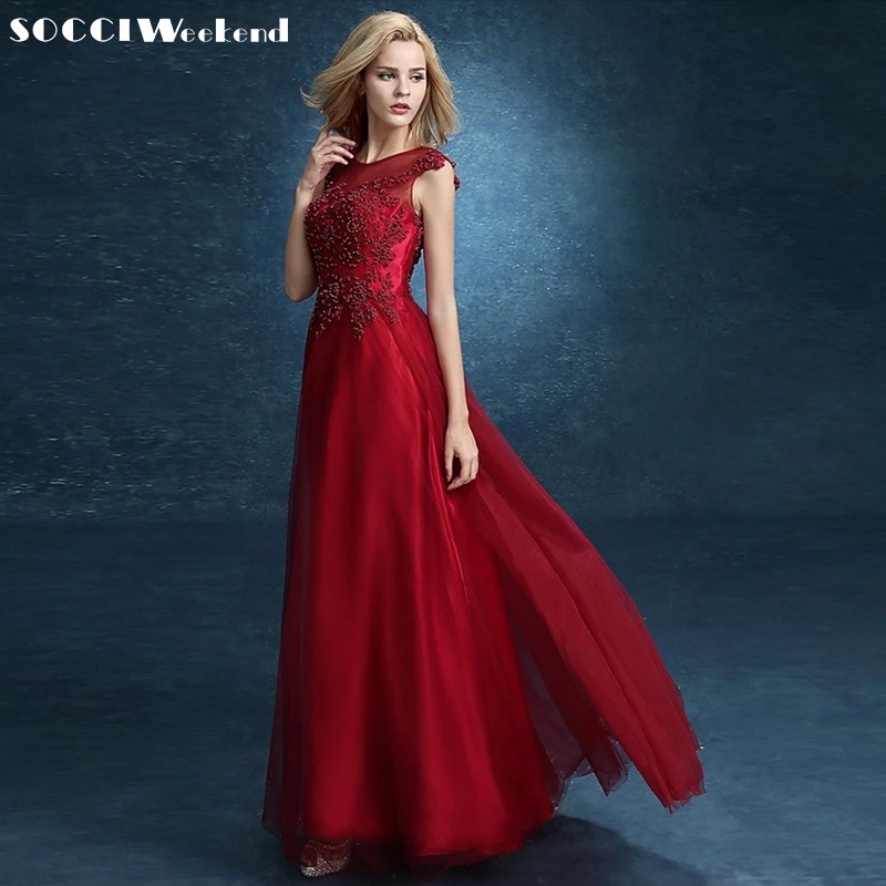 SOCCI вино красное кружевное длинное вечернее платье Robe Soiree Longue Femme Avondjurken Длинные вечерние платья Robe de Soiree