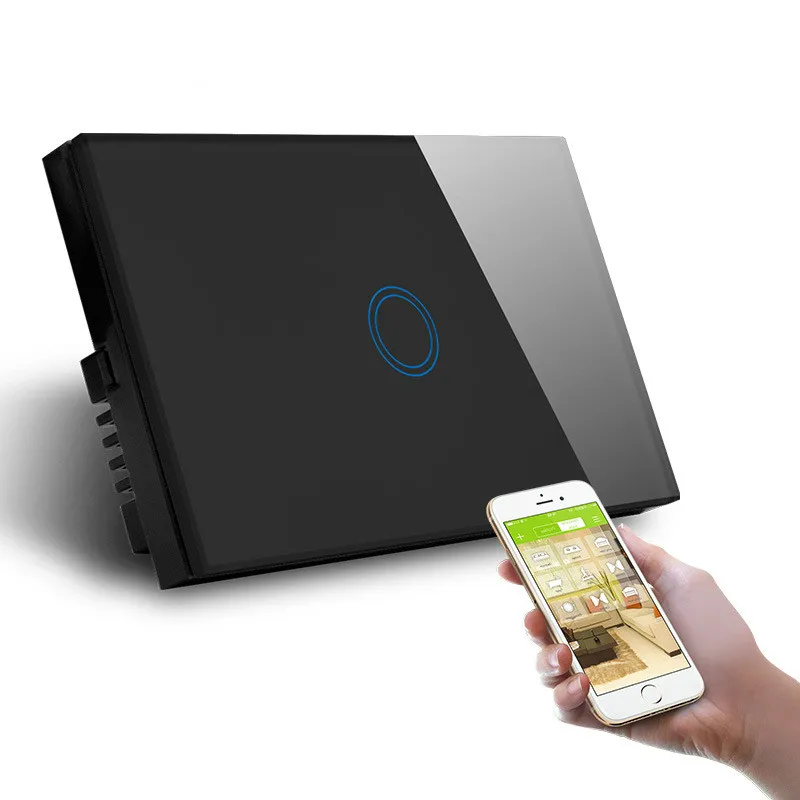 1 Gang Black Wi-Fi беспроводной настенный выключатель, розетка, светильник, переключение, умный Модуль Автоматизации, US AU, сенсорная панель, работает с Amazon Alexa Google Home - Комплект: 1 Gang Black