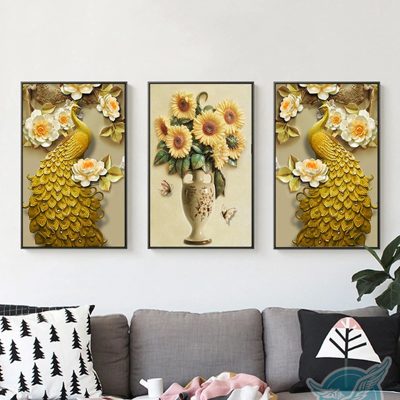 Винтажная рельефная ваза HAOCHU с изображением подсолнуха Красивая павлина