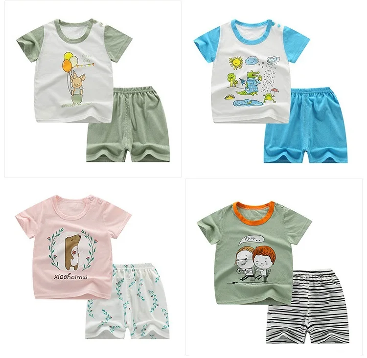 Летняя Хлопковая пижама; infantil; комплект одежды с короткими рукавами для маленьких девочек; детская одежда с героями мультфильмов; детские пижамы; одежда для сна для маленьких мальчиков