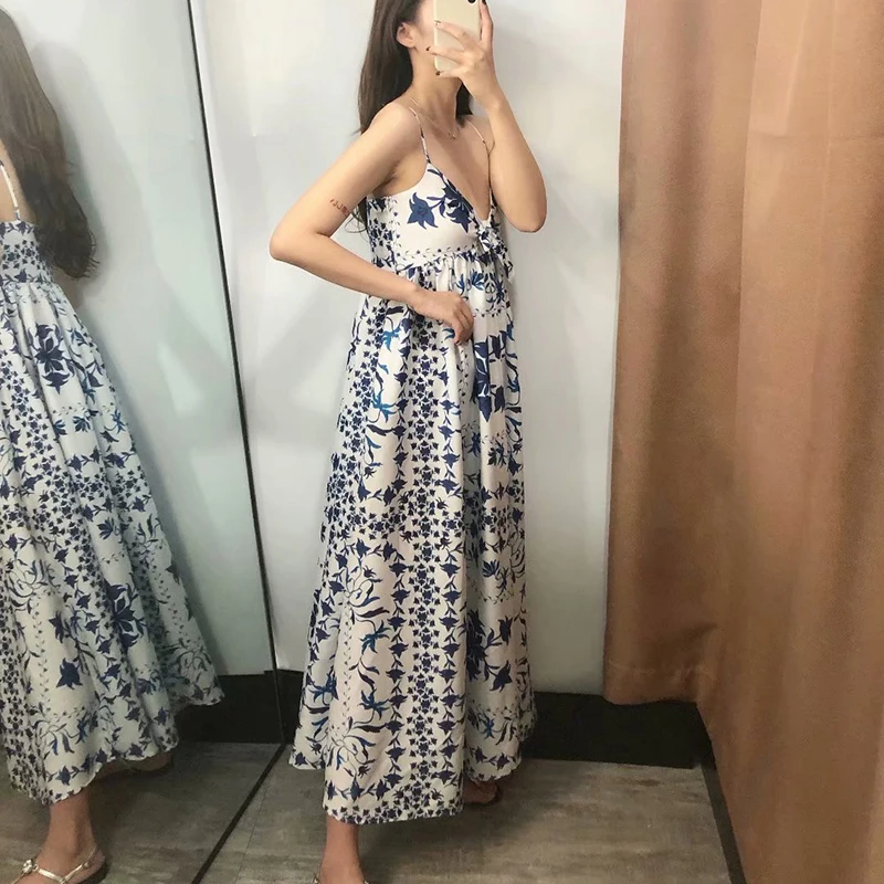 Женское платье с открытой спиной JuneLove длинное винтажное платье-макси цветочным