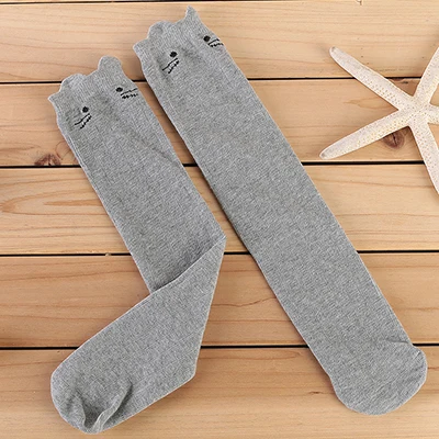 Light gray Милые детские мультяшные носки с милым котом для маленьких девочек высокие носки до колена с животным принтом высокие детские носки за колено для девочек - Цвет: Light gray