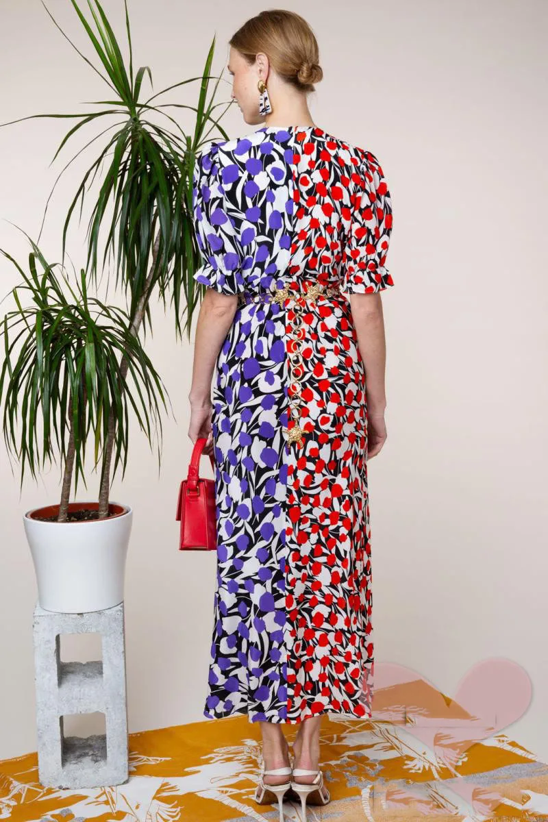 Платье-Тюльпан из крепа Ариэль с цветочным принтом V-образным вырезом и разрезом