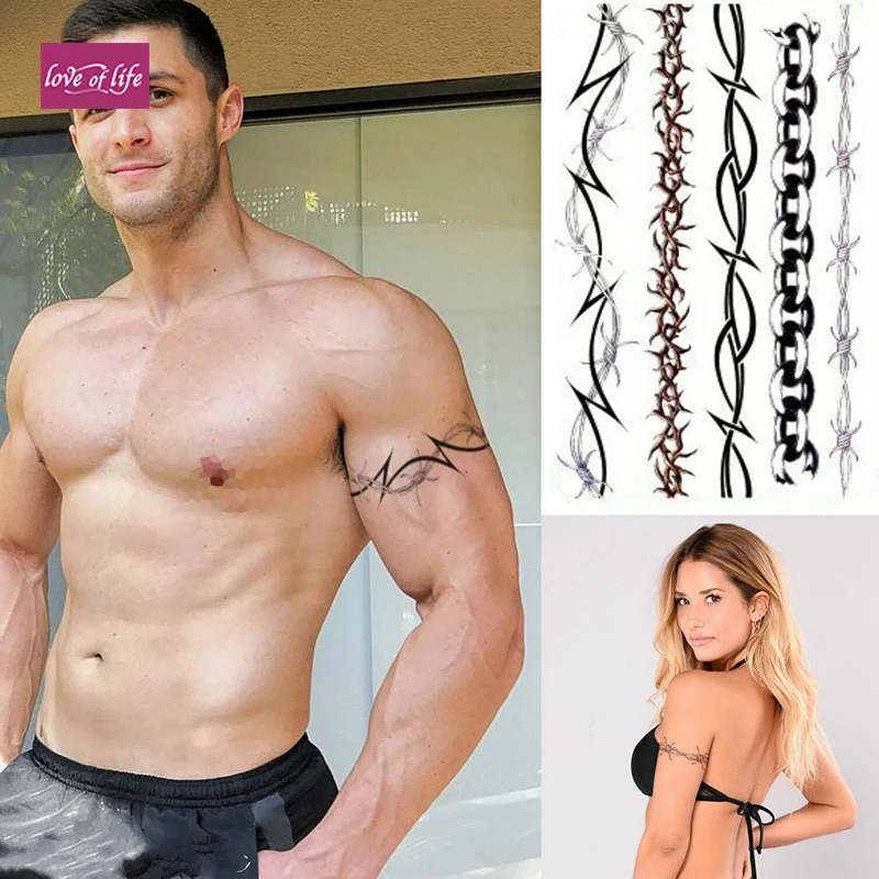

BARBED WIRE TEMPORARY TATTOOS SET, MENS, WOMENS, KIDS, TRIBAL TATTOO TRANSFER X1