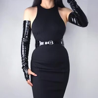 womens sexy slim faux pu leather fingerless glove ladys club performance formal party patent leather long glove 60cm r636