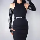 Перчатки женские из искусственной кожи, облегающие, длинные, 60 см, R636