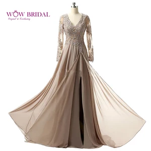 Женское вечернее платье-трапеция Wowbridal, Элегантное длинное прозрачное платье с V-образным вырезом и длинным рукавом, 2021