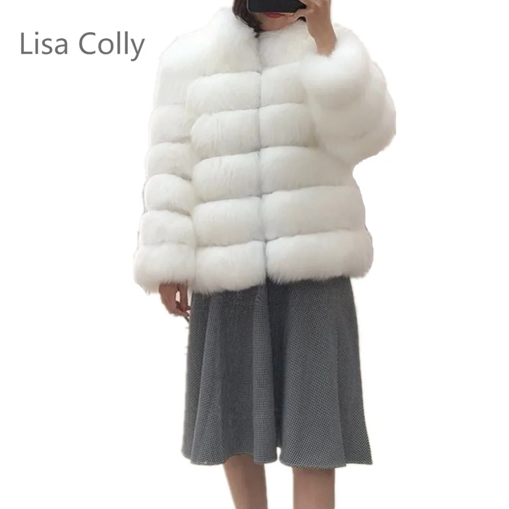 

Женское пушистое меховое пальто Lisa Colly, зимнее пальто из искусственного меха с меховым воротником, элегантная теплая верхняя одежда для веч...