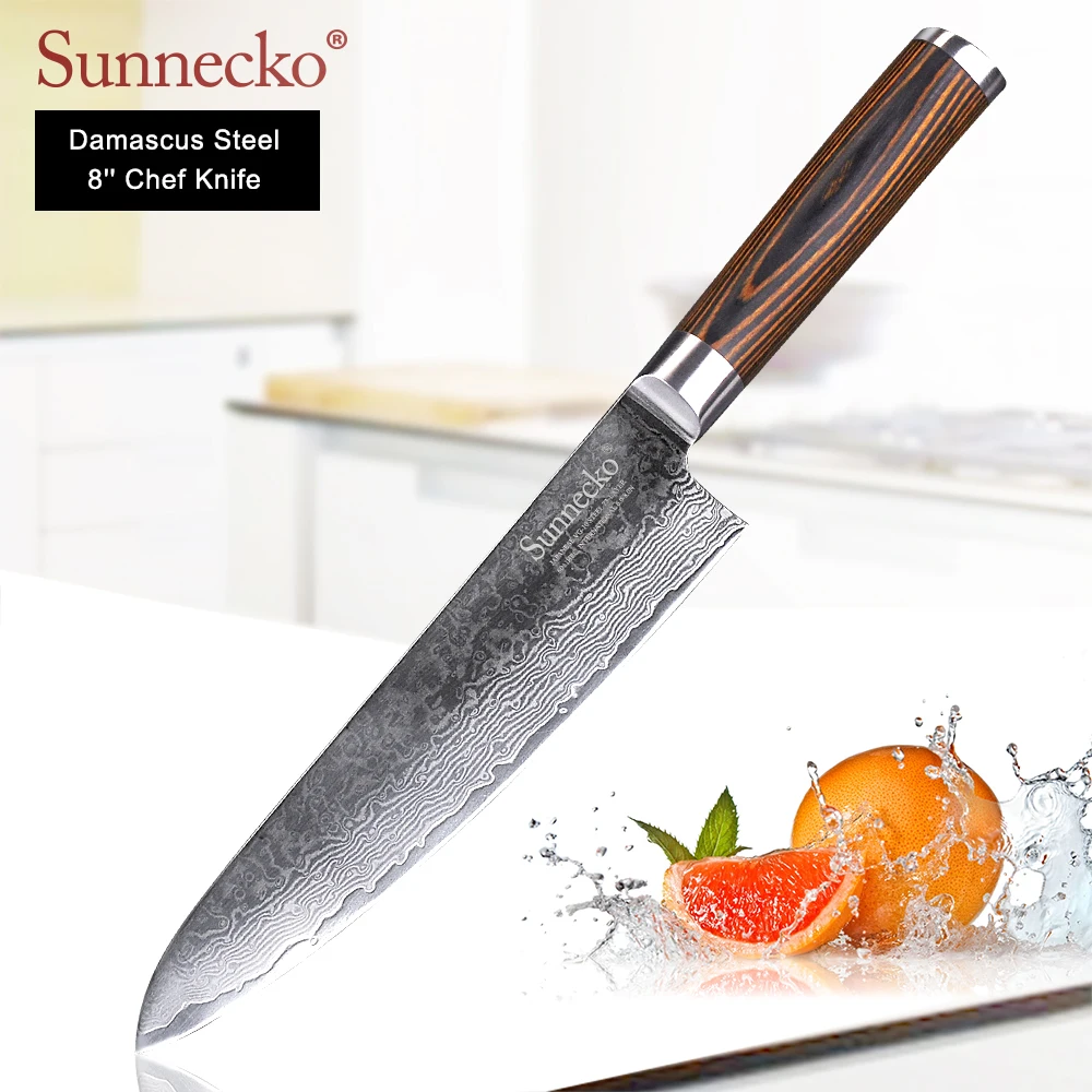 SUNNECKO Damascus Chef Santoku Paring knife Steel Japanese VG10 Blade kitchen knives Pakka Wood Handle Sharp Meat Fruit Cutter | Дом и сад