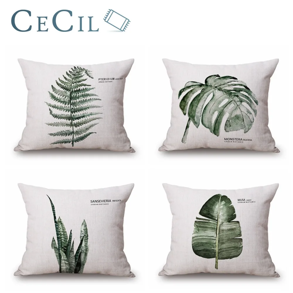 

Simple Style Green Plants Home Decorative Pillow Cover Cotton linen Leaf Pillowcase Sofa Office Cushions Lumbar Pillow Cover