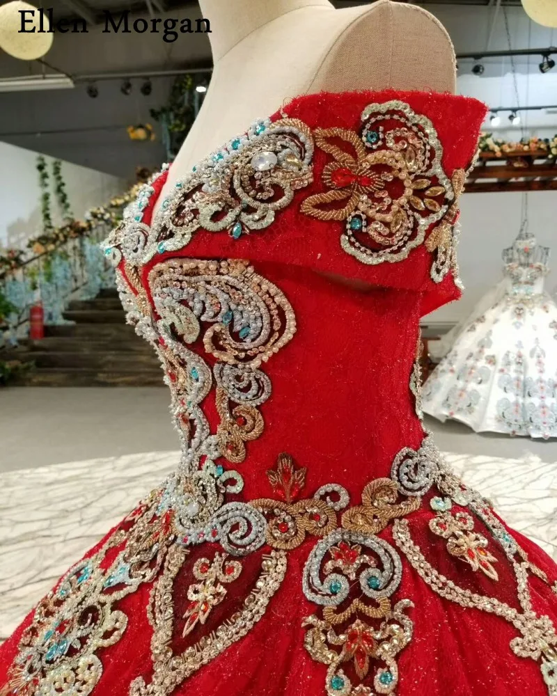 Элегантное Красное Кружевное бальное платье, свадебные платья,, Vestido De Noiva, с открытыми плечами, корсет, расшитый бисером узор, принцесса, сексуальные свадебные платья